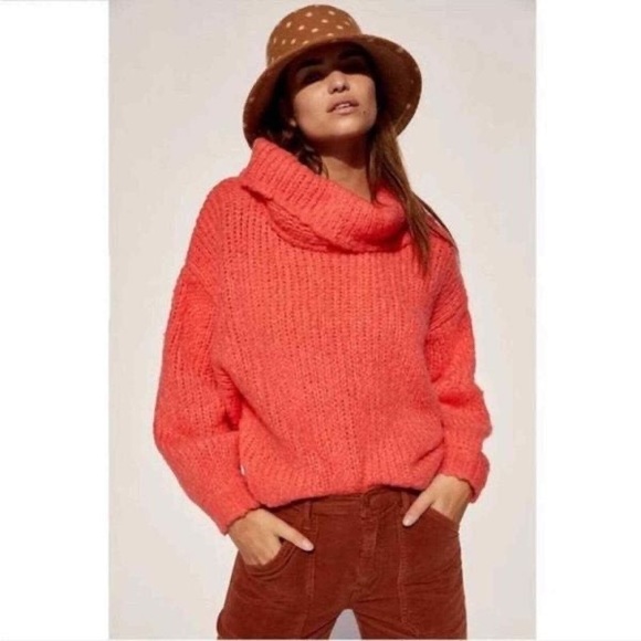 Anthropologie Pilcro Zamora Orange Pink Cropped Cowl Neck Sweater X-Small - Picture 4 of 7